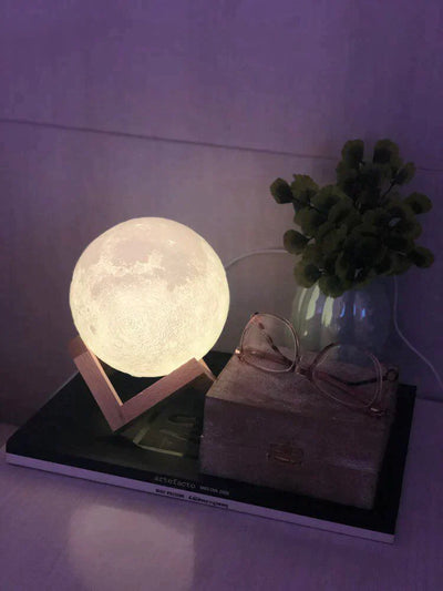 3D LED Moon Lamp with Wooden Stand - 13 cm