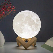 3D LED Moon Lamp with Wooden Stand - 13 cm